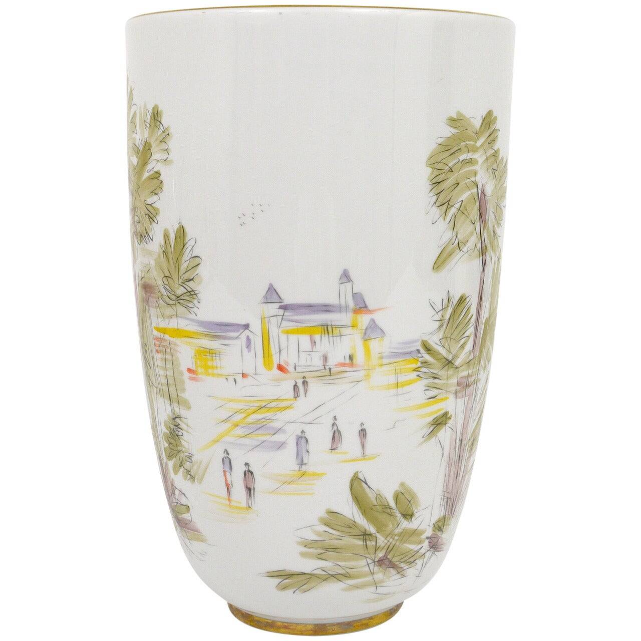 Large porcelain vase from the mid-century, hand-painted, Hutschenreuther, Selb, Germany, 1950s.