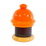 Vintage table lamp in orange glass and black perforated metal 70s