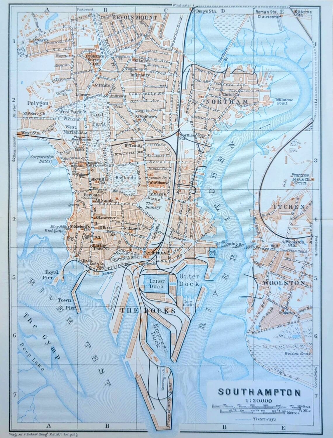 Southampton, England, original map printed in 1913.