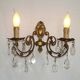 French Vintage Double Bronze & Crystal Wall Light - Stylized Dolphin Detail
