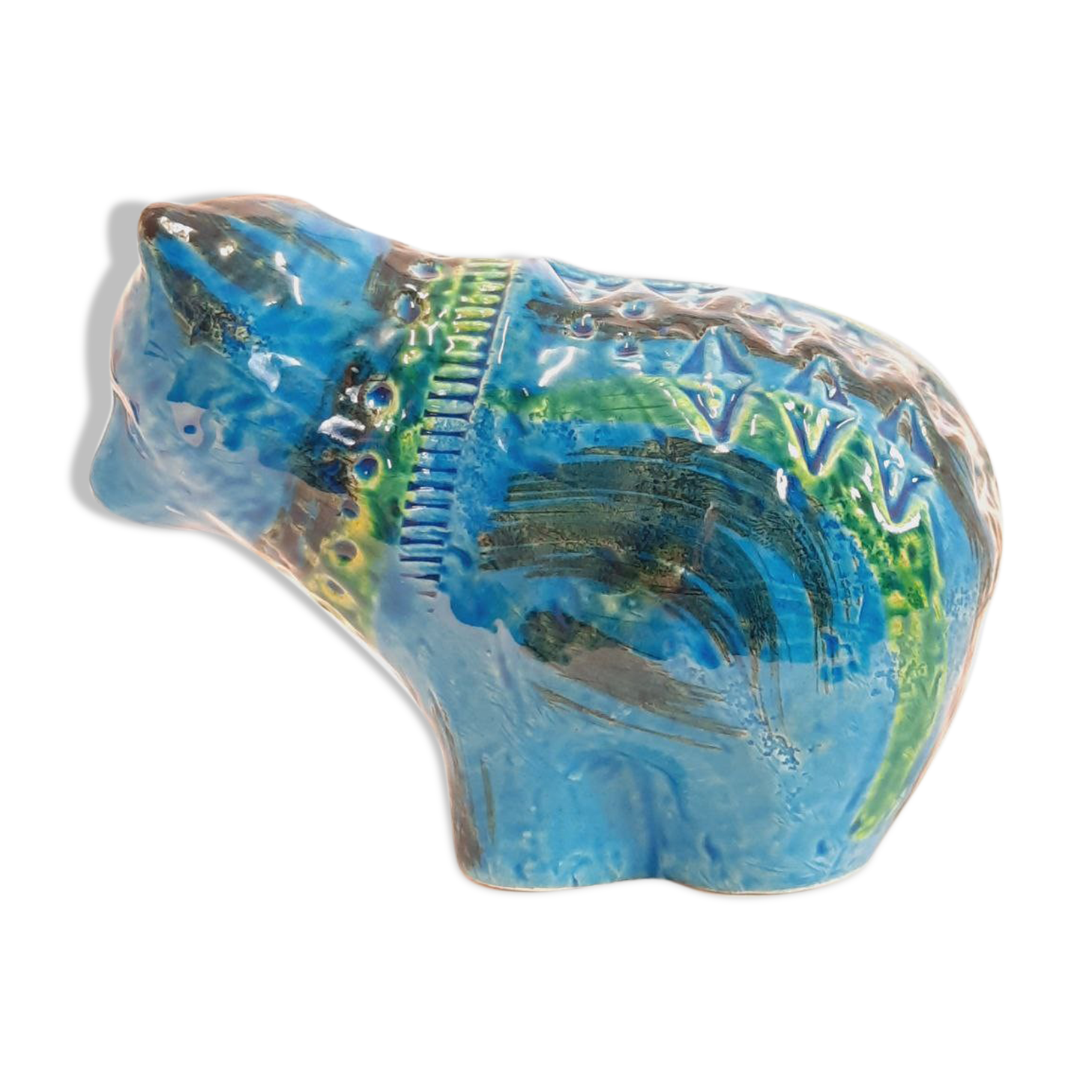 Vintage cat statue, Aldo Londi for Bitossi, Rimini blue series
