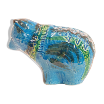 Vintage cat statue, Aldo Londi for Bitossi, Rimini blue series