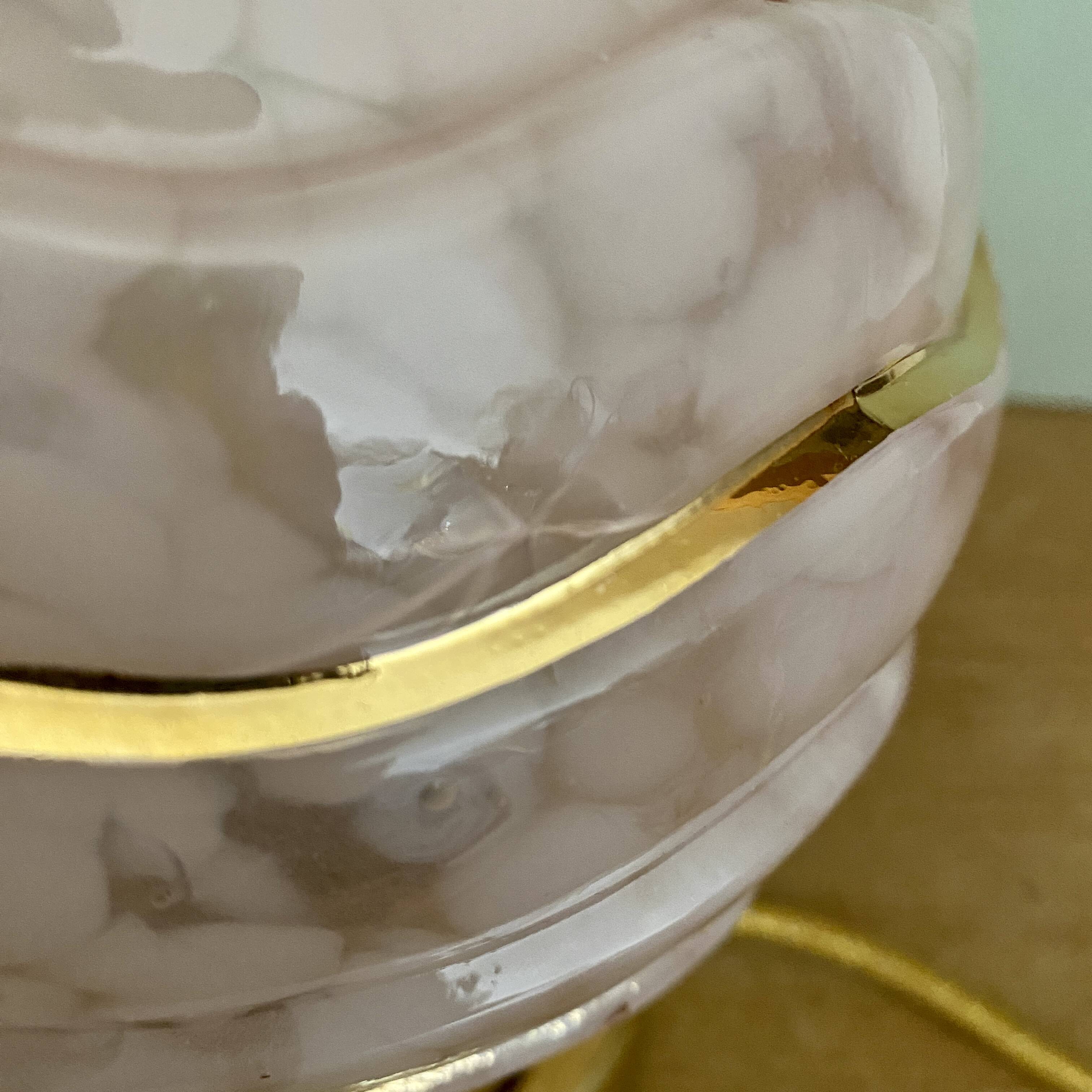 Vintage art deco globe table lamp in pink and gold Clichy glass