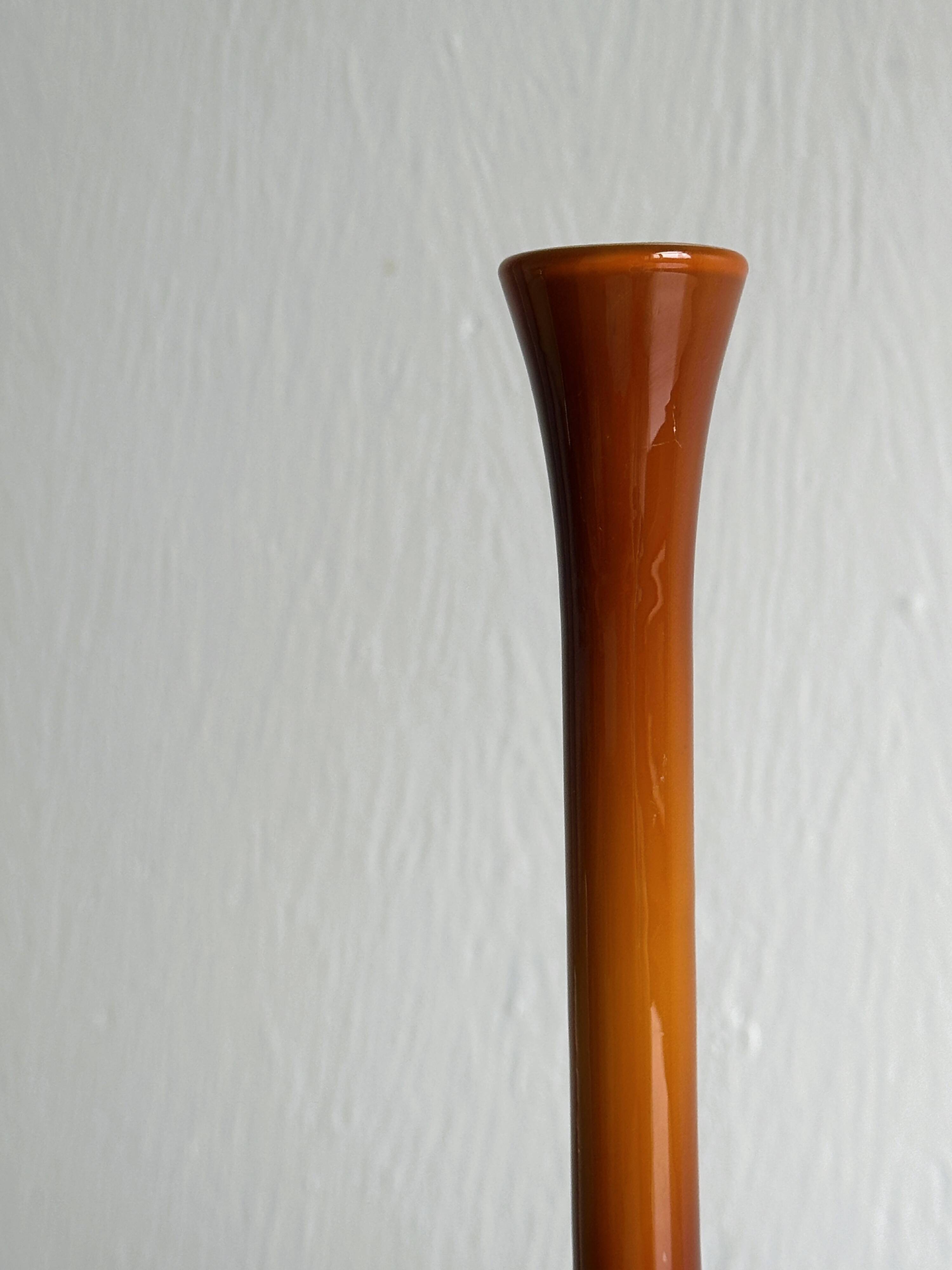 Vintage opaline soliflore vase in two-tone amber and white glass on foot