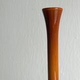 Vintage opaline soliflore vase in two-tone amber and white glass on foot