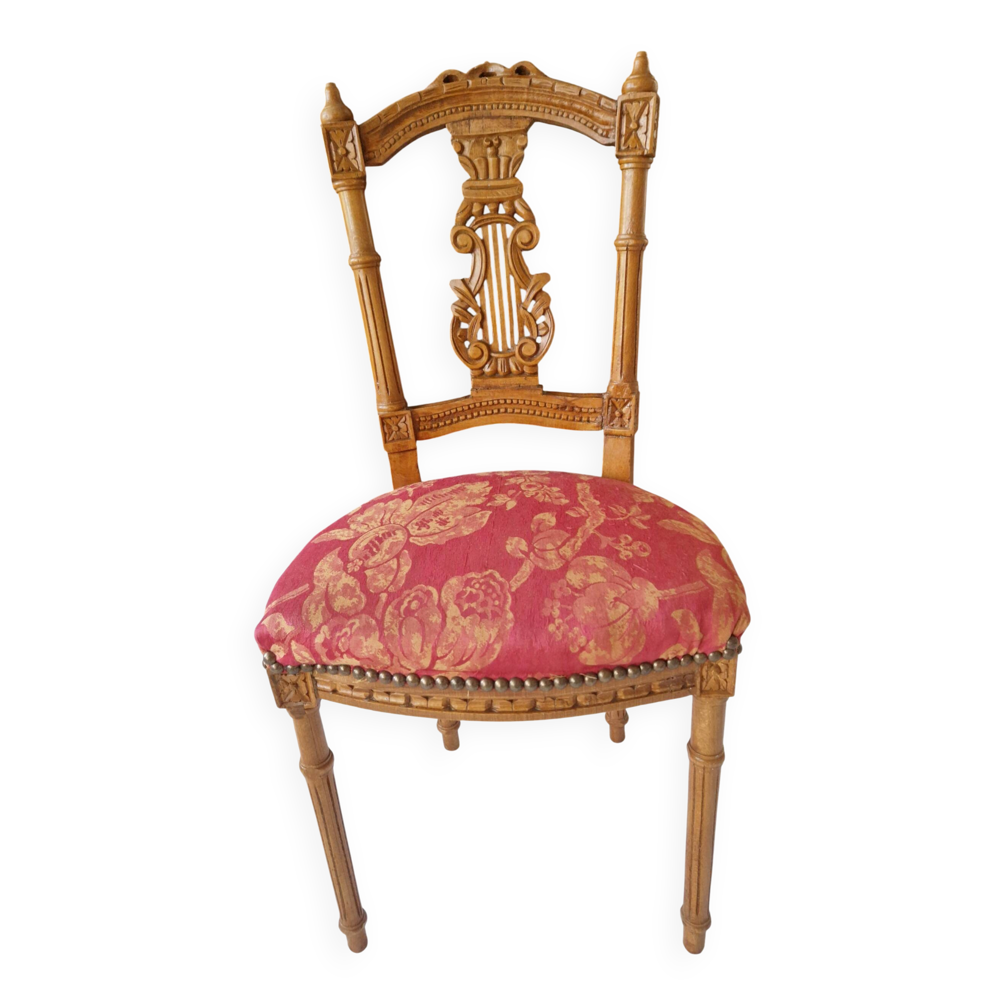 Lyre back chair in carved wood, Louis XVI style, late 19th century.