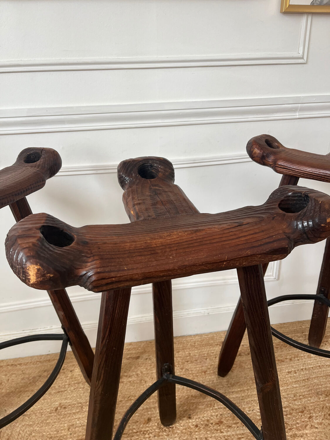 3 Spanish brutalist stools "Marbella" by Confonorm, from the 1970s.