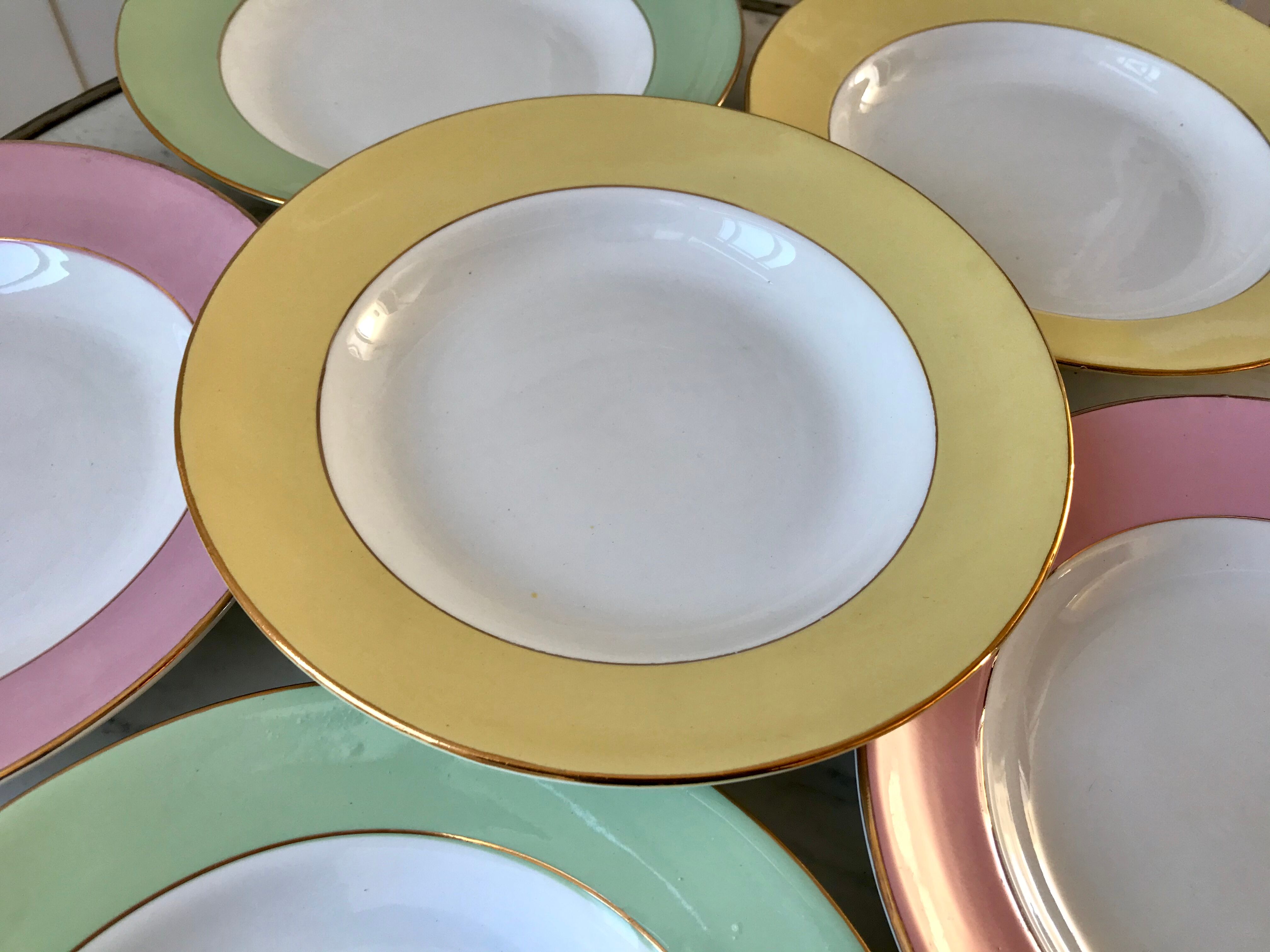 Lot of 6 hollow plates Saint-Amand 60s pastel