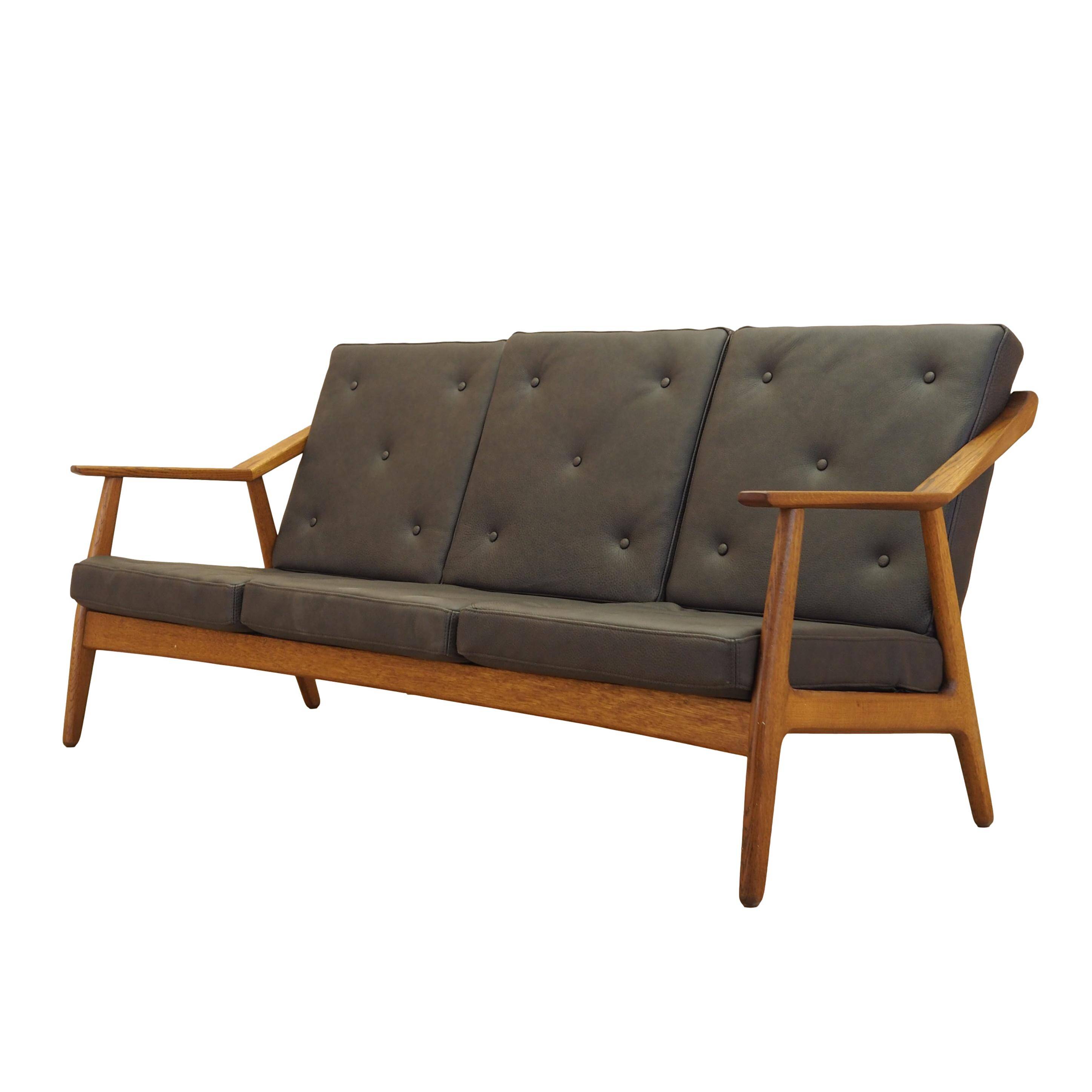 Oak leather sofa by Brockmann Petersen, Danish design 1970s