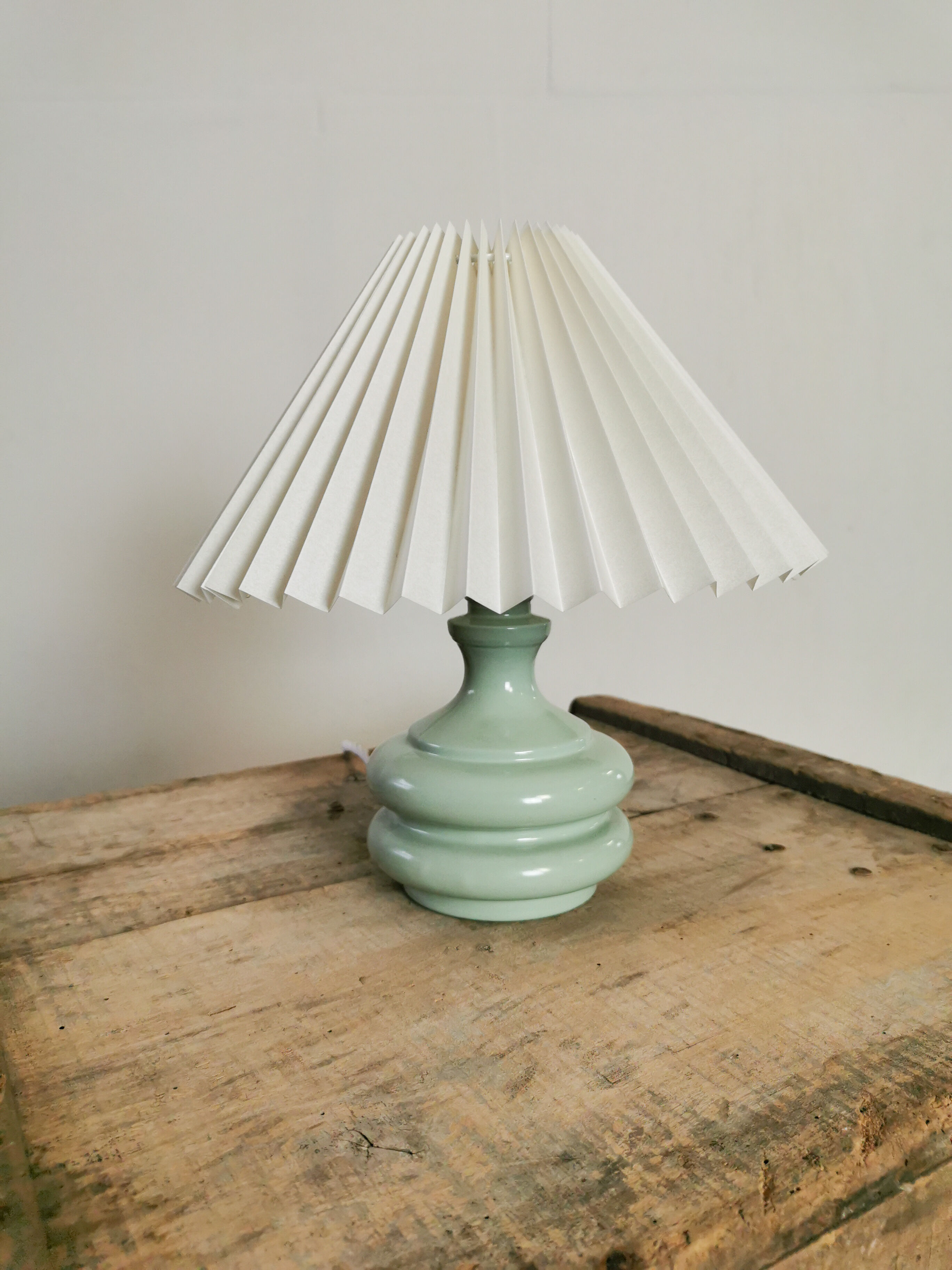 Green water lamp upcycled pleated lampshade