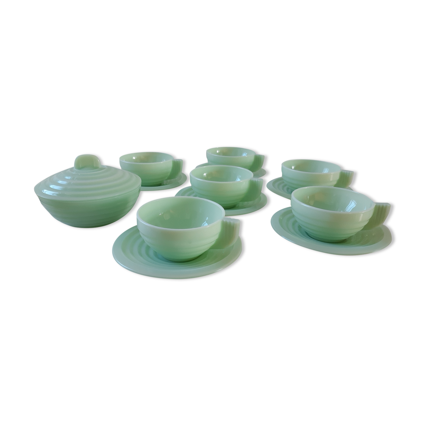 Coffee/tea set in 30s green opaline