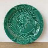 Vallauris - Set of 6 earthenware fish plates with green glaze