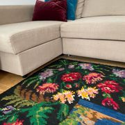 Large bohemian handwoven rug with amazing scenery and floral design, made in Romania 315x195cm
