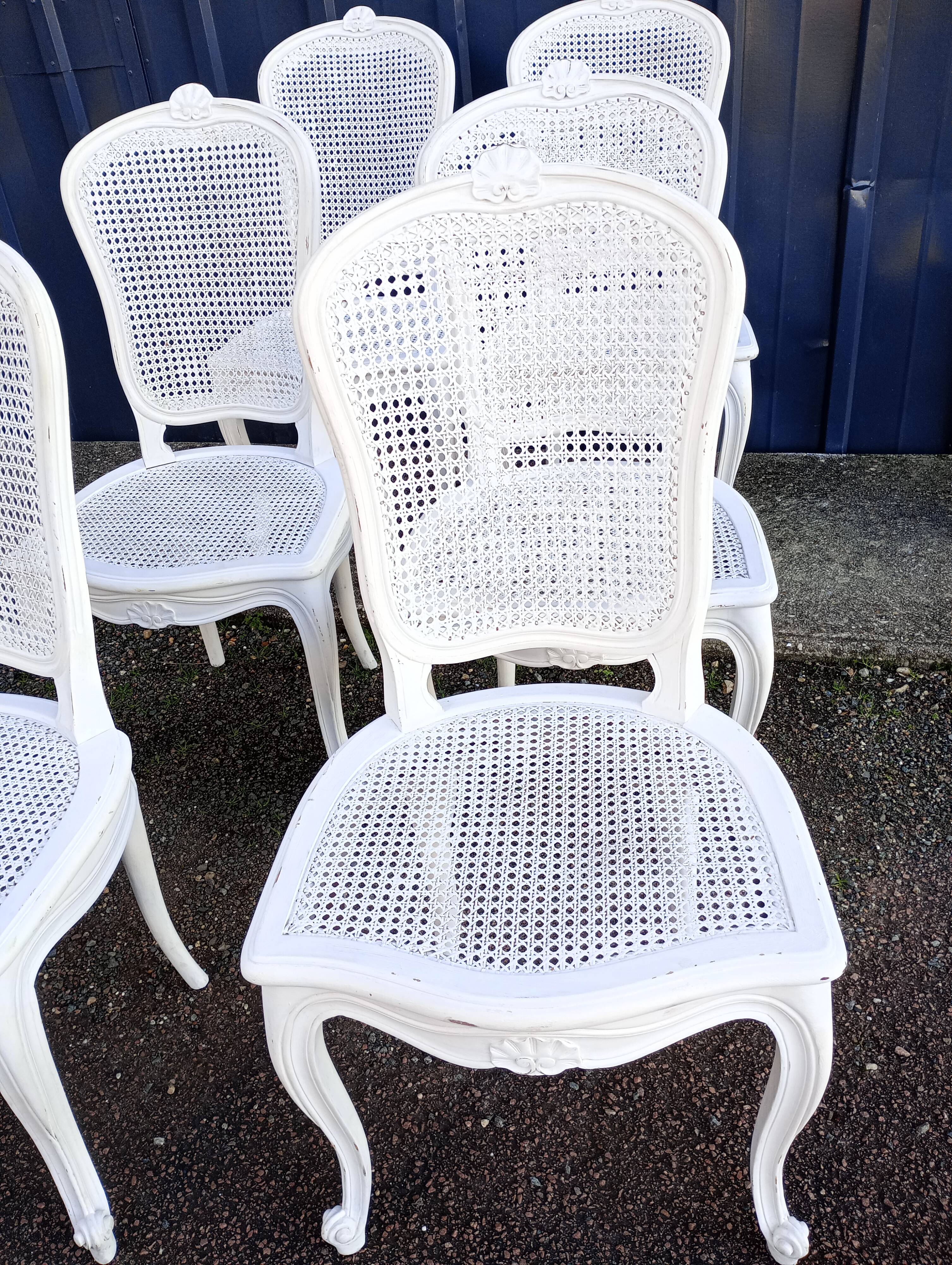 six Louis XV style caned chairs