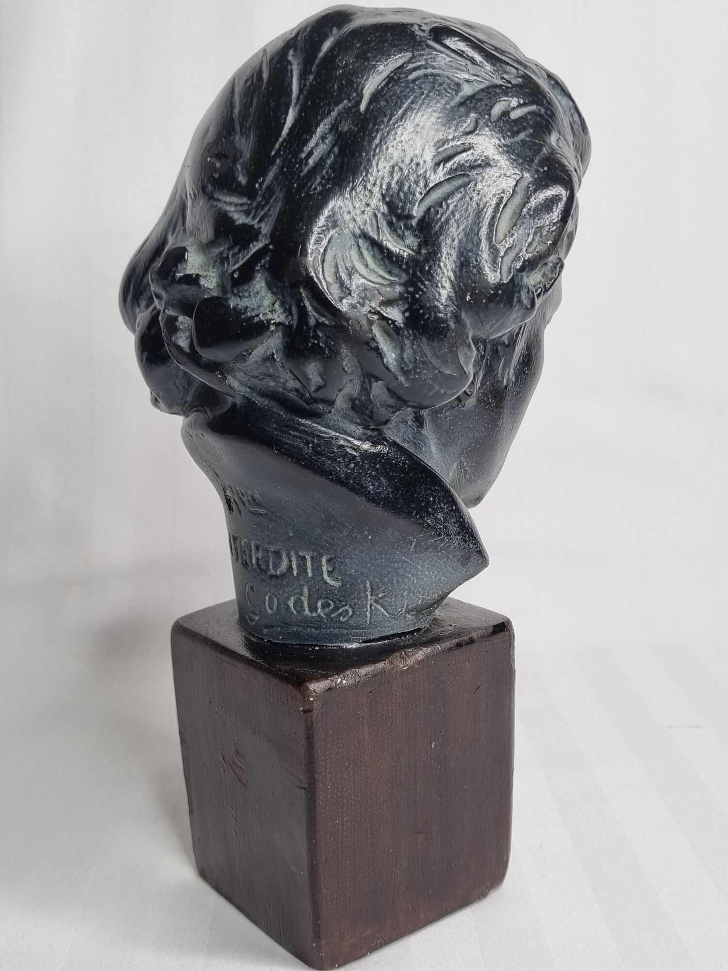 Bust of Beethoven in patinated plaster in imitation of bronze, signed, 27 cm