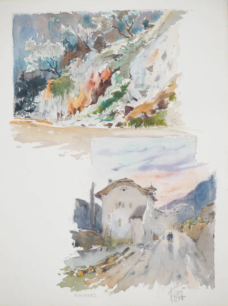 René LEVERD: Switzerland, on the road to Bouveret, Original signed watercolor