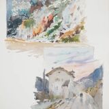 René LEVERD: Switzerland, on the road to Bouveret, Original signed watercolor