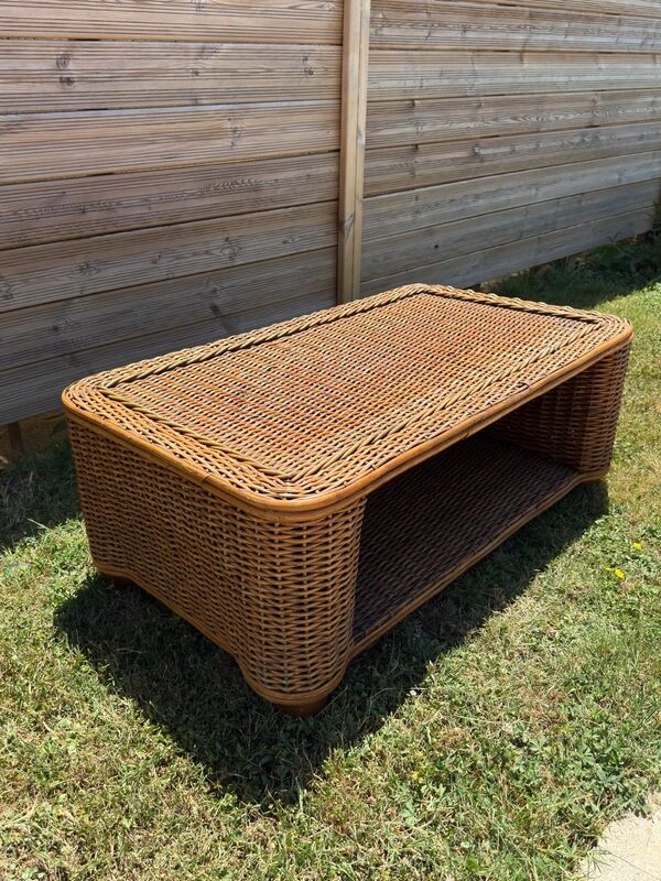 Woven rattan coffee table - 1970s