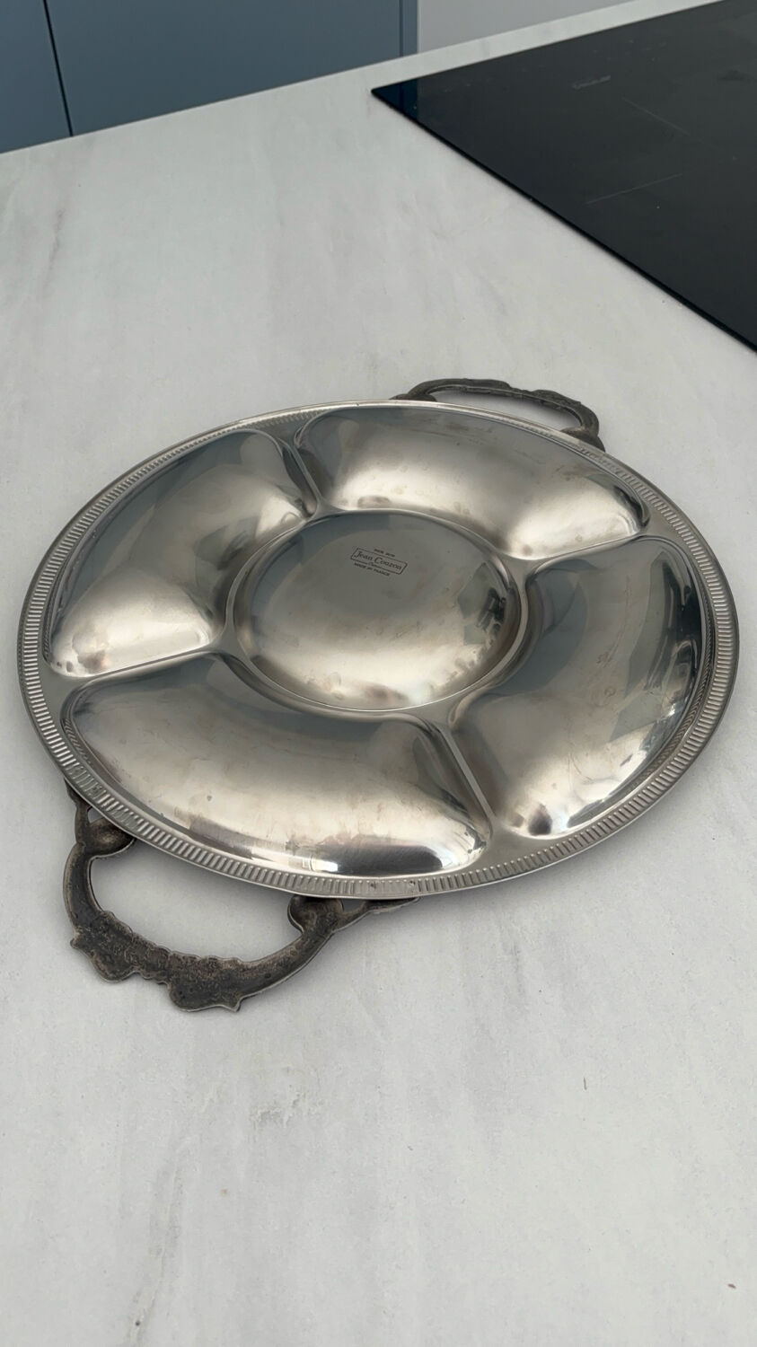 Round plateau Jean Couzon in stainless steel – Vintage design serving dish