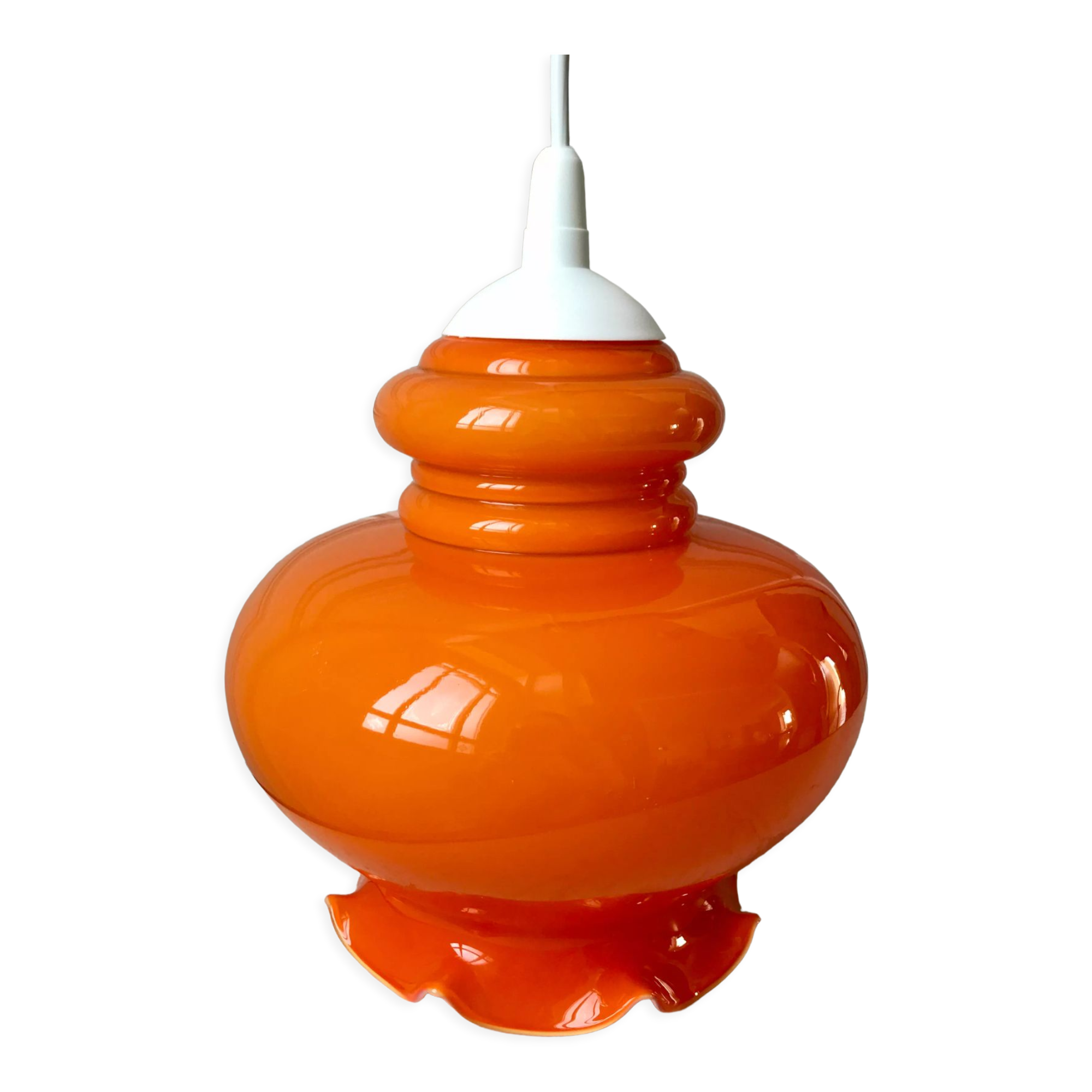 Orange opaline suspension lamp 70s