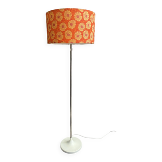 Lampadaire à abat-jour fleuri orange années 60