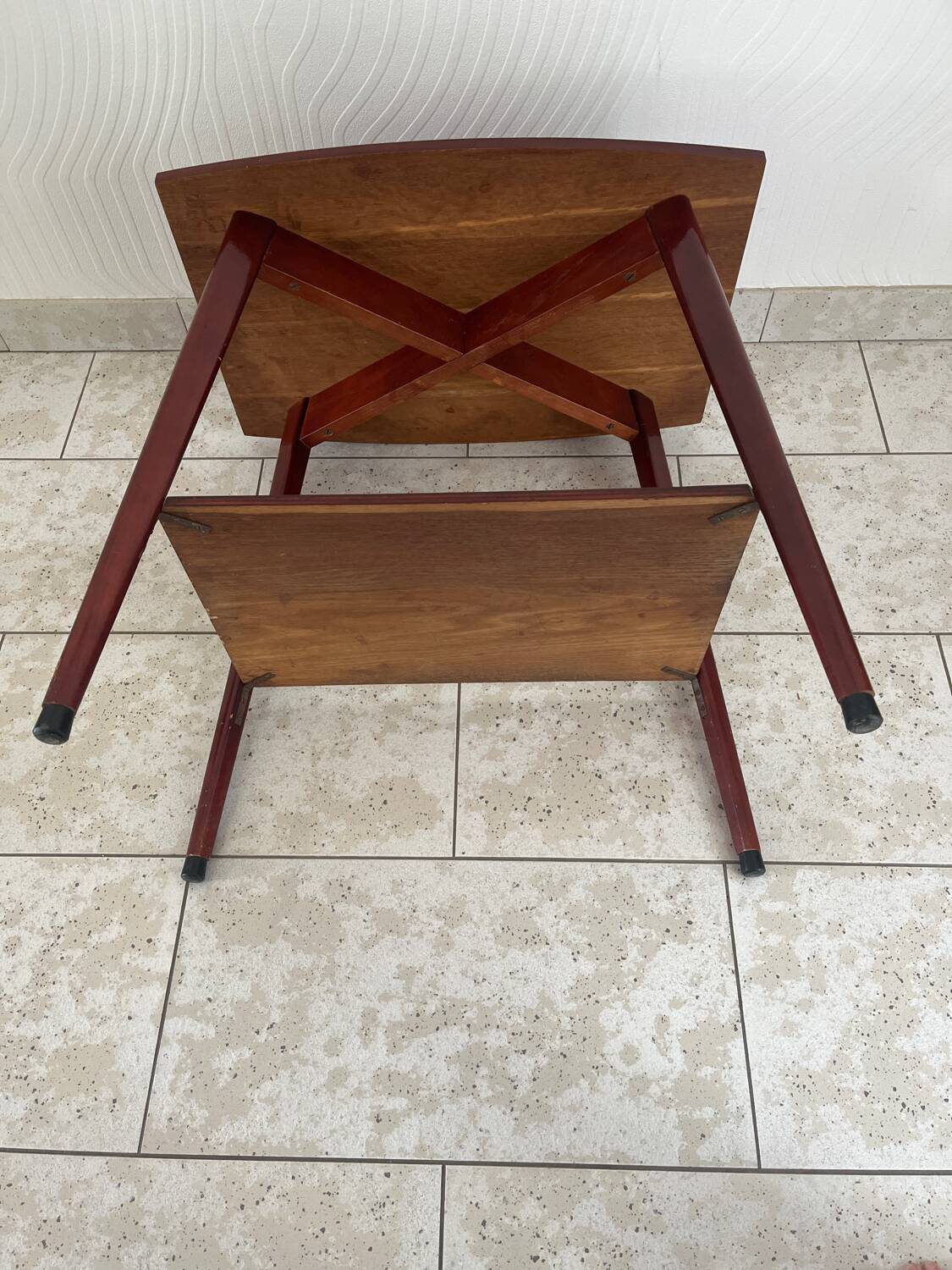 Vintage serving trolley in varnished wood from the 60s