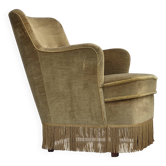 1970s, Danish lounge chair, light green furniture velour, beech wood.