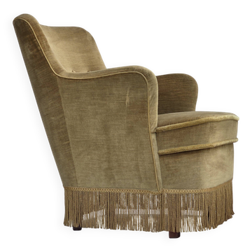 Fauteuil danois en velours vert et hêtre, années 1970