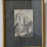 French school of the 18th century, courtyard of a ruined palace, pen drawing