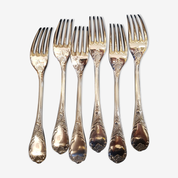 6 silver metal forks, Model Marly, by Christofle.