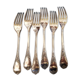 6 silver metal forks, Model Marly, by Christofle.