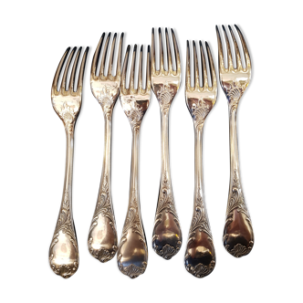 6 silver metal forks, Model Marly, by Christofle.