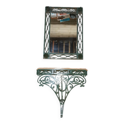 Console et miroir en fer forgé de style Art Nouveau - Art Déco