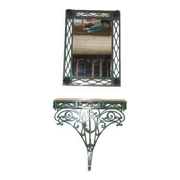 Console et miroir en fer forgé de style Art Nouveau - Art Déco