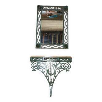 Console et miroir en fer forgé de style Art Nouveau - Art Déco