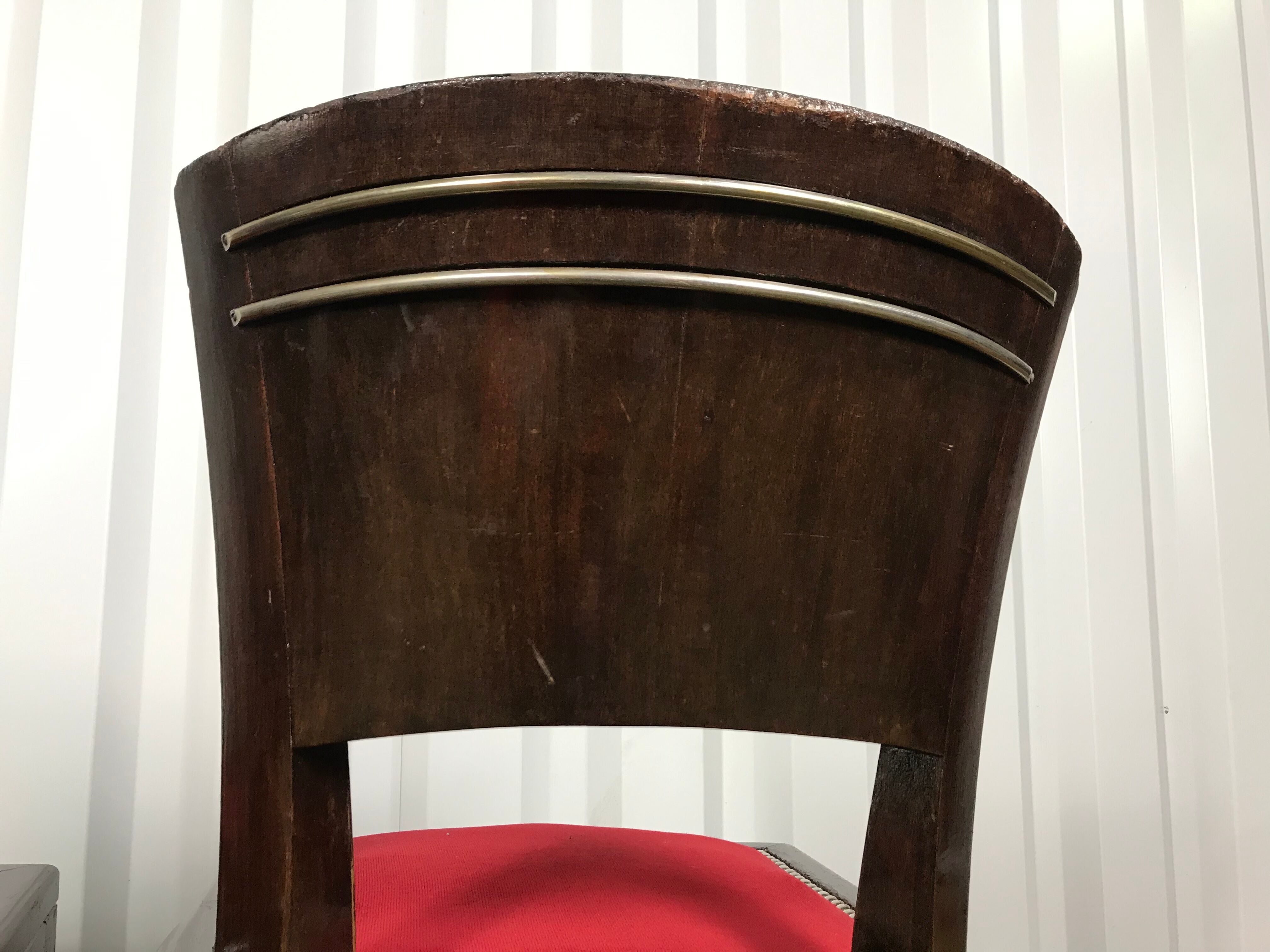 Pair of age Art Deco red velvet chairs