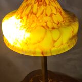 Lampe art nouveau en bronze abat jour pate verre 59x20