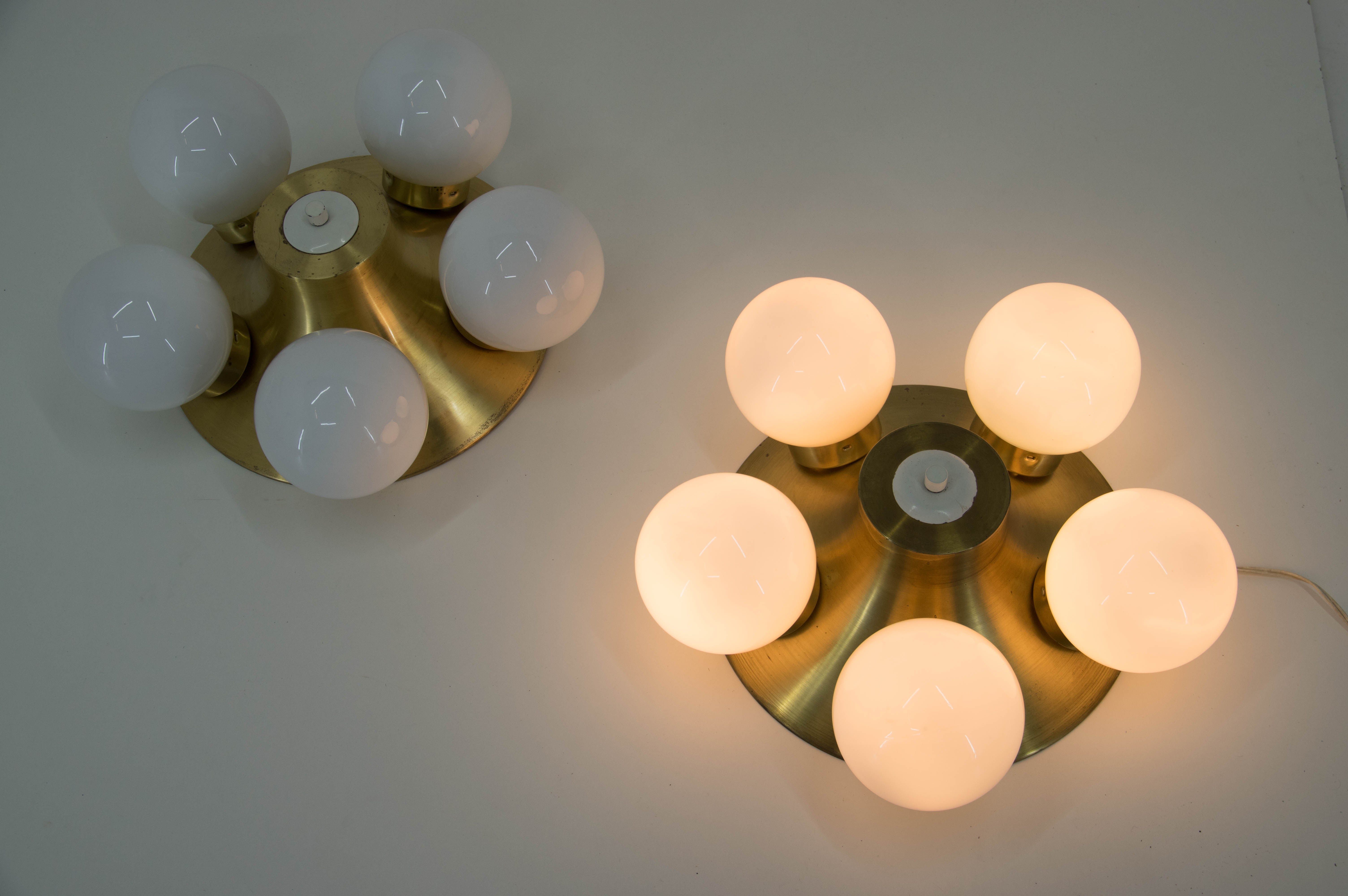 Mid-Century Flushmount or Wall Light by Elektroinstala Decin, 1970s, Set of Two