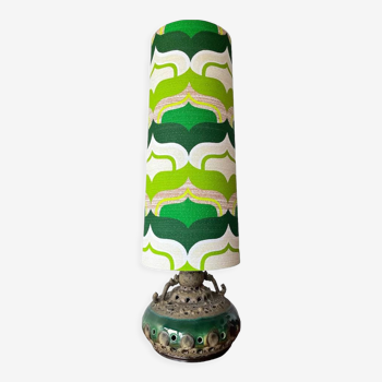 Lampe de sol en céramique et tissu vintage Green Envy 70s