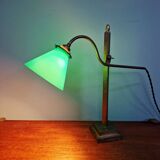 Bronze desk lamp with a green opaline conical shade, 1920.