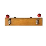 Vintage wall coat rack - double hook - red wooden balls