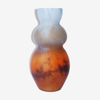 Orange blue marbling effect vase