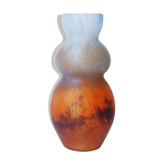 Orange blue marbling effect vase