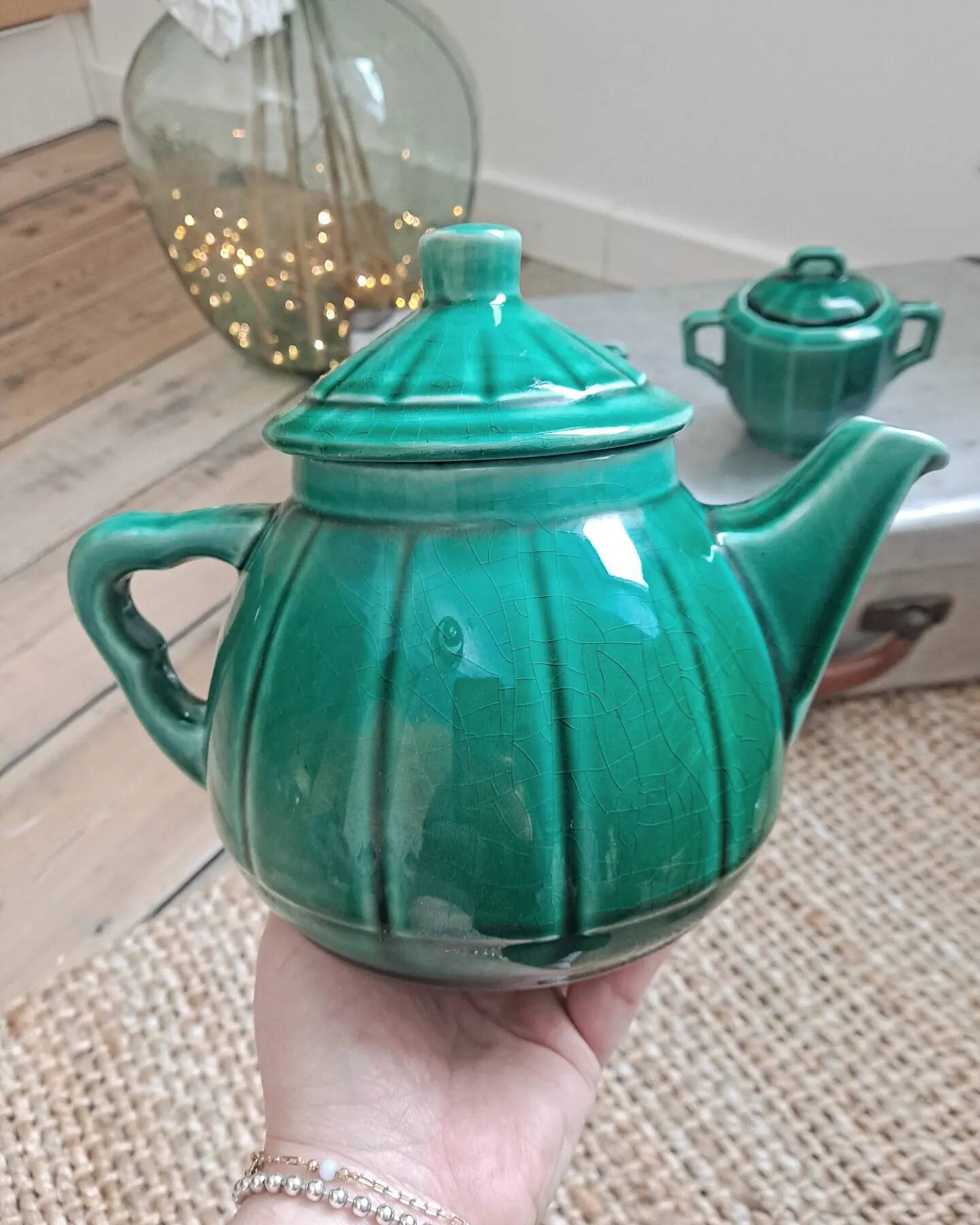 70s emerald green tea set