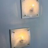 Pair of Murano frosted textured glass wall lights, Italy, 1960s