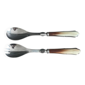 Salad cutlery in horn and stainless steel in their box.