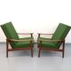 Paire de fauteuils scandinaves vintage en teck et tissu vert des années 60