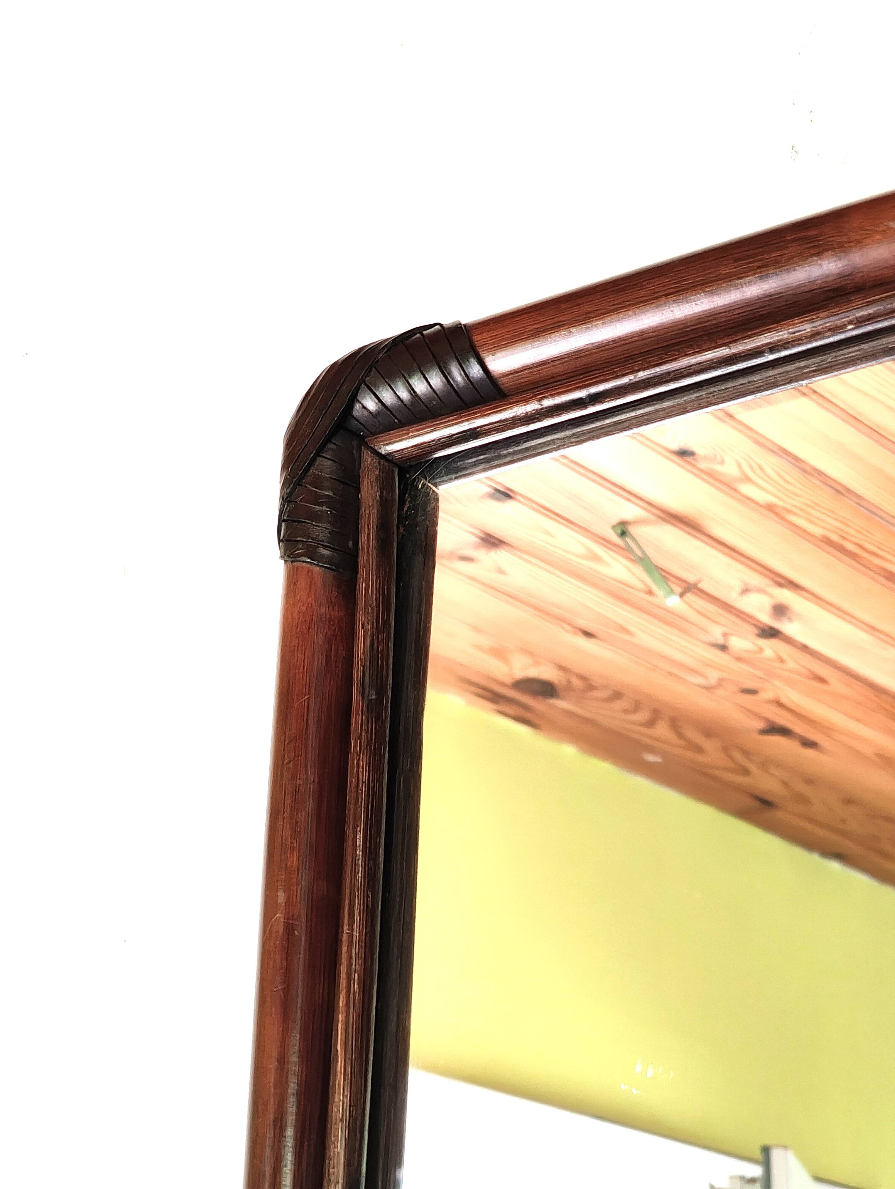 Antique mirror in bamboo and woven leather