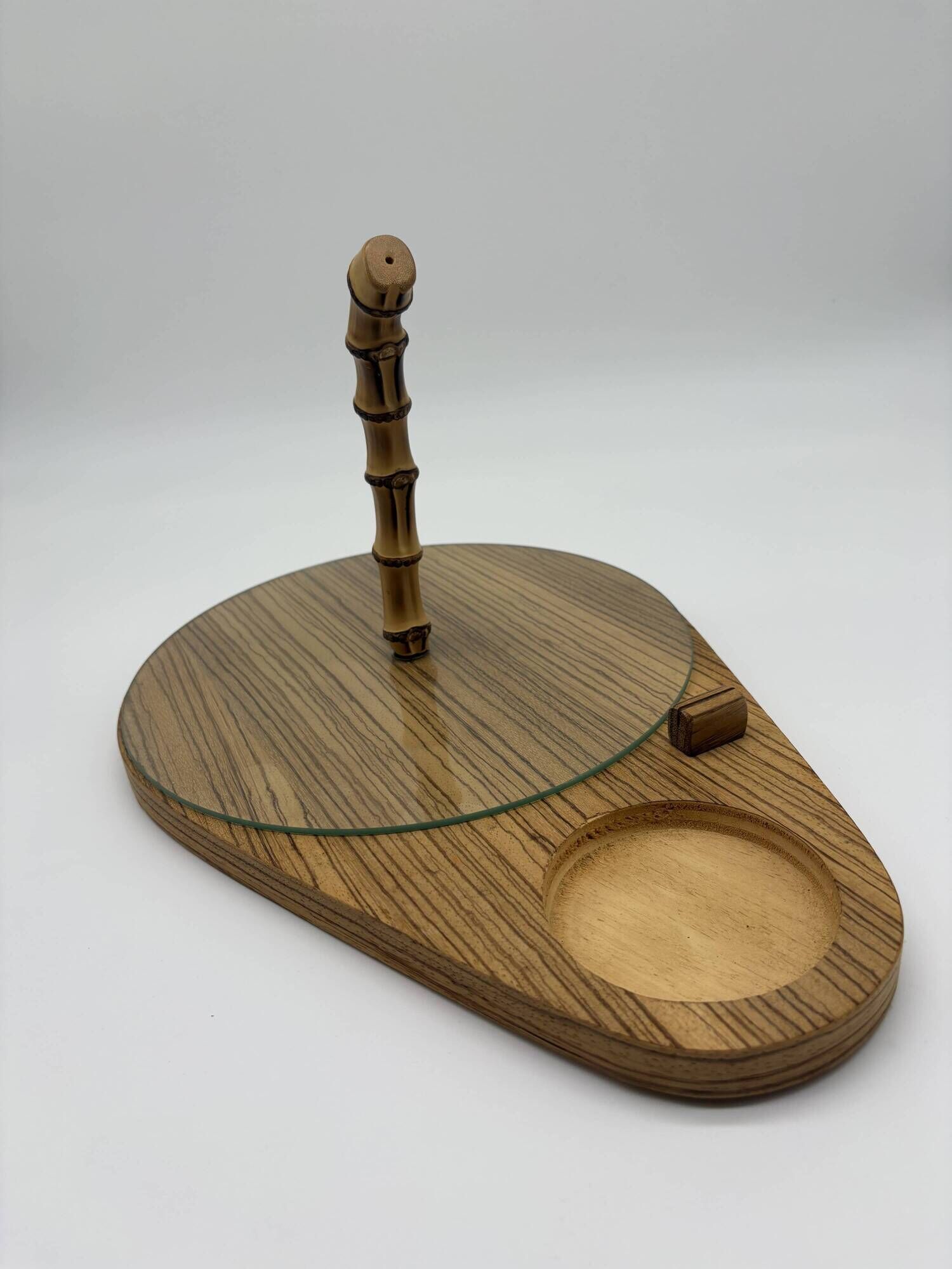 Vintage service tray wood, glass and bamboo – 1960s
