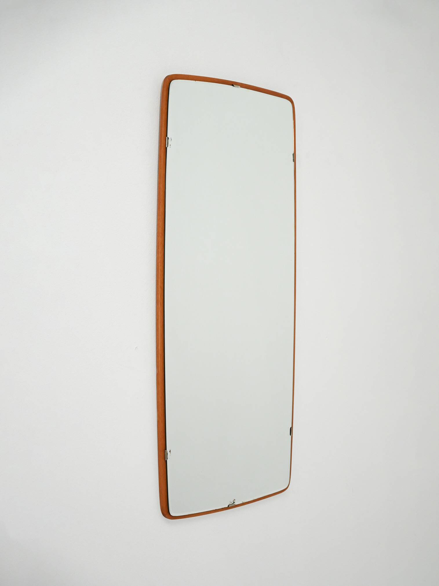 Scandinavian slightly convex rectangular teak mirror by "Kron"